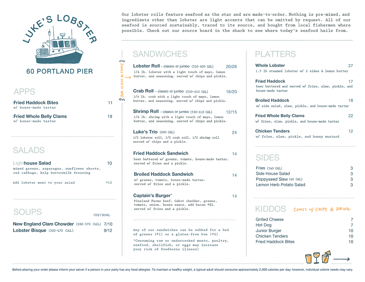 Luke's Lobster Portland Pier menu