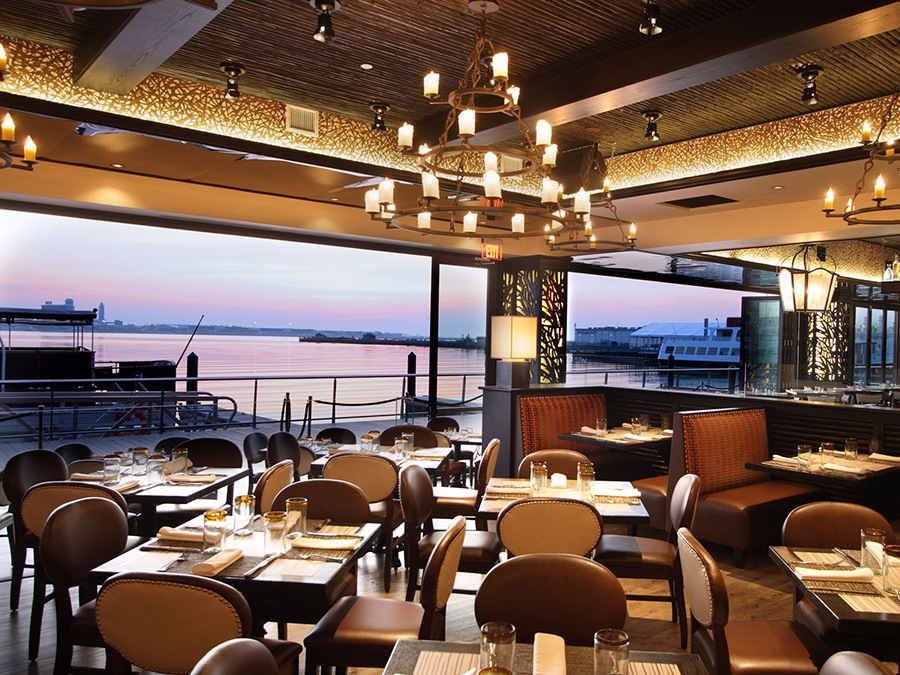 Temazcal Seaport dining room overlooking Boston Harbor