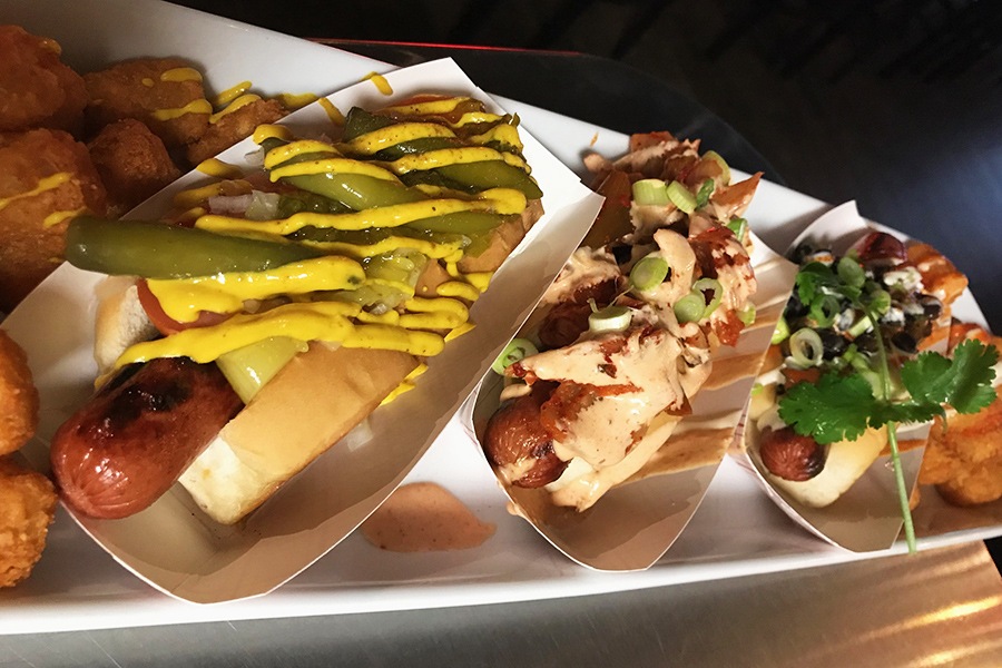 Hot dog lovers can have it all by ordering "the Mutt," a frank sampler, at Bukowski in Cambridge
