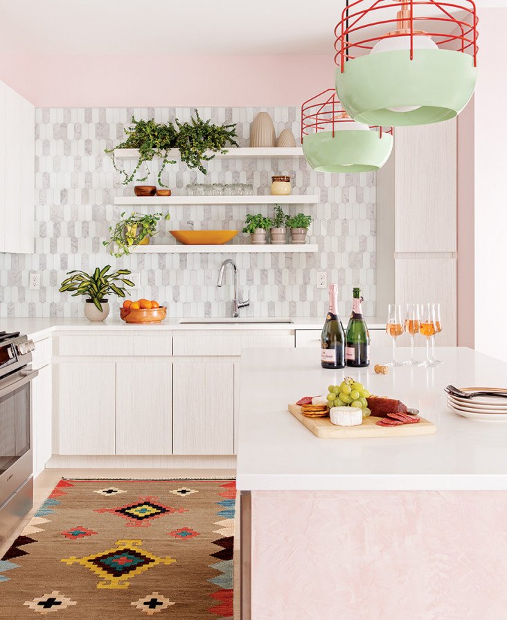 A Playful, Fashion-Inspired Pink Kitchen in a Seaport Condo