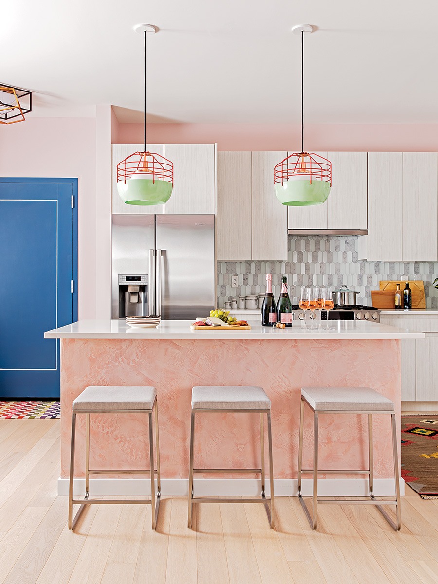 A Playful, FashionInspired Pink Kitchen in a Seaport Condo