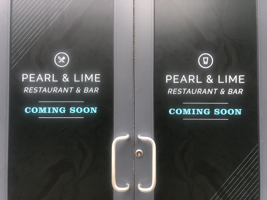 Pearl & Lime signage at the under-construction Quincy Center cocktail bar