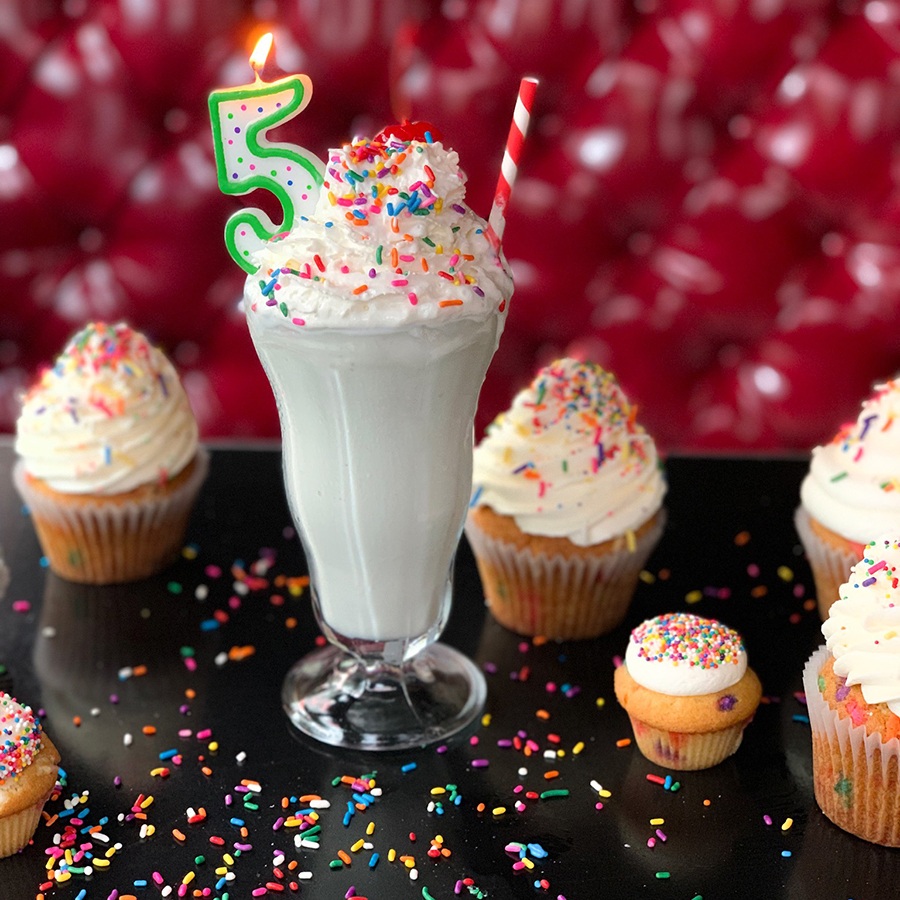 Rosebud 5-year anniversary funfetti milkshake