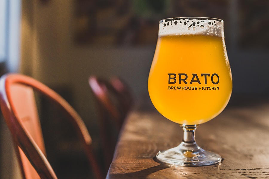 A fresh beer sits on the bar at Brato Brewhouse in Brighton