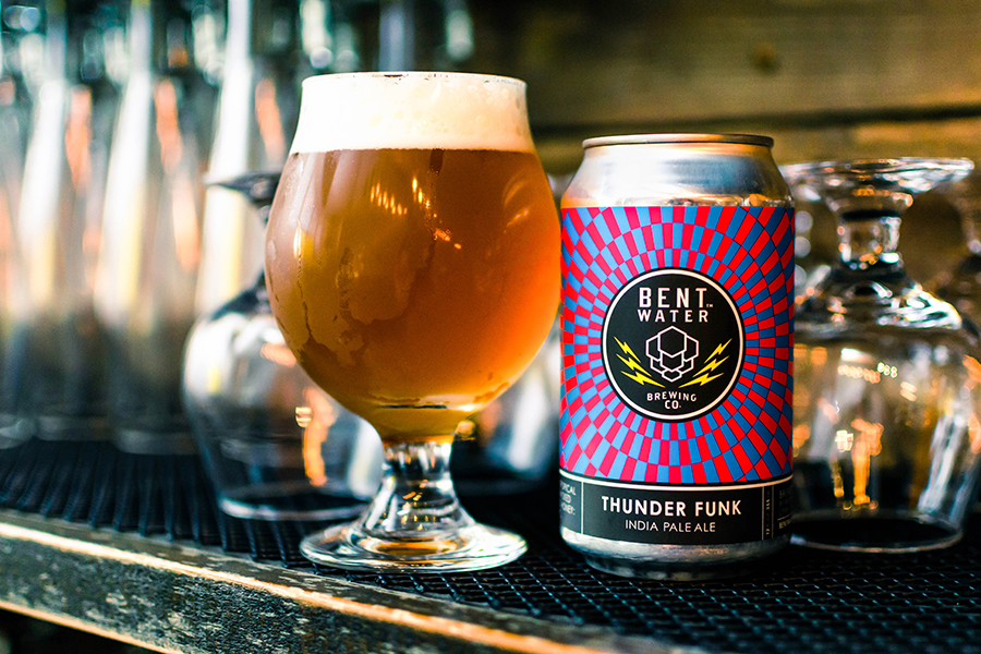 Bent Water Brewing Thunder Funk can and pour shelf