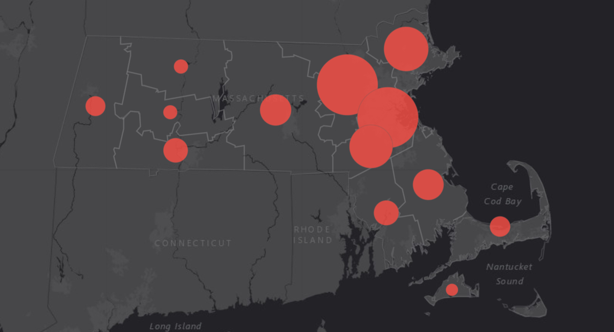 Map Shows Total COVID19 Cases in Each Massachusetts County