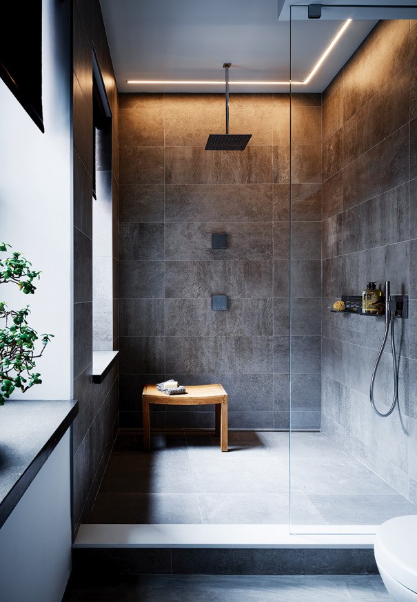 Wood Accents Warm up This Concrete-Filled Bathroom