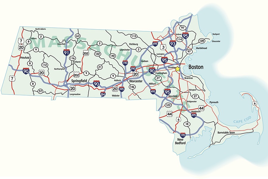 Massachusetts State Interstate Map