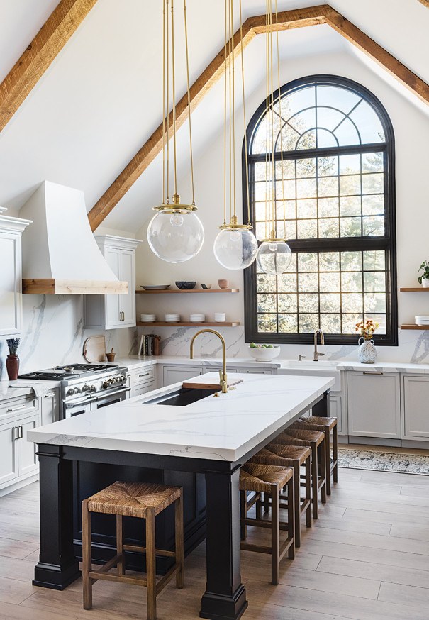 Two Kitchens Featuring Original Wood Beam Vaulted Ceilings