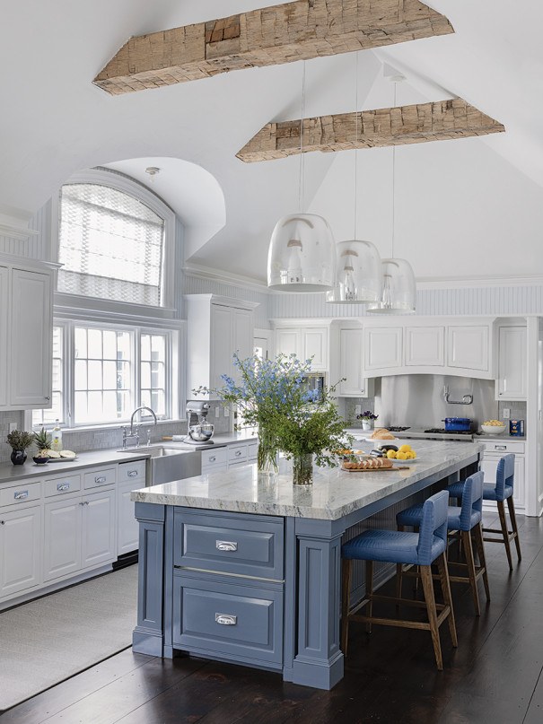 Two Kitchens Featuring Original Wood Beam Vaulted Ceilings