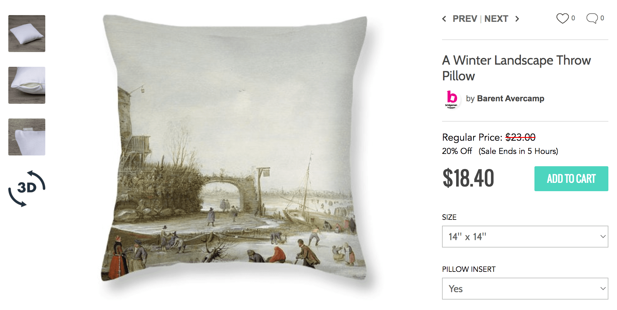 A throw pillow with the stolen Avercamp printed on it 