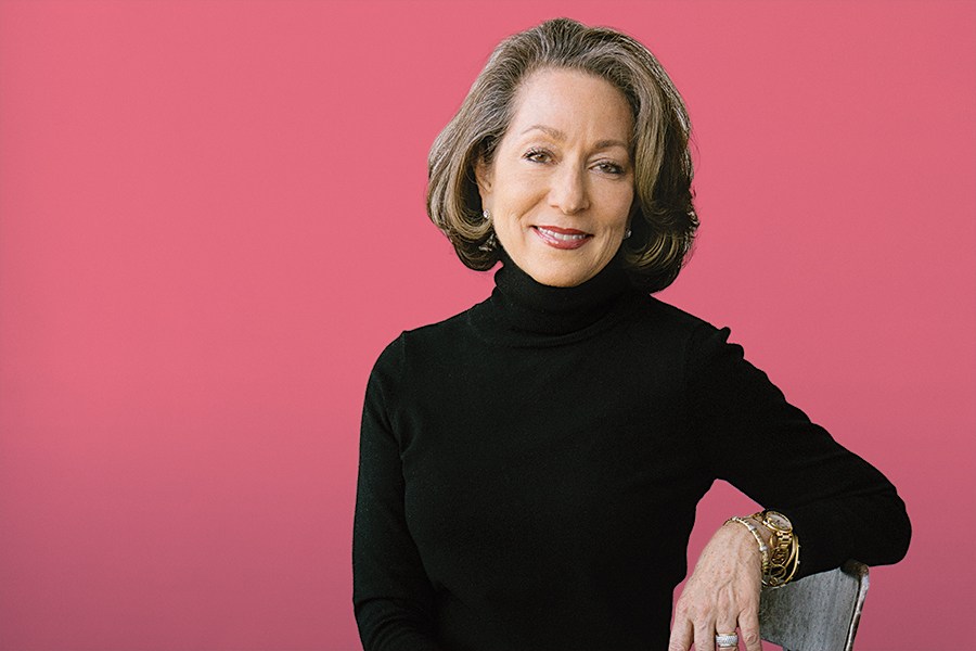 A seated portrait of WGBH-TV head Susan Goldberg