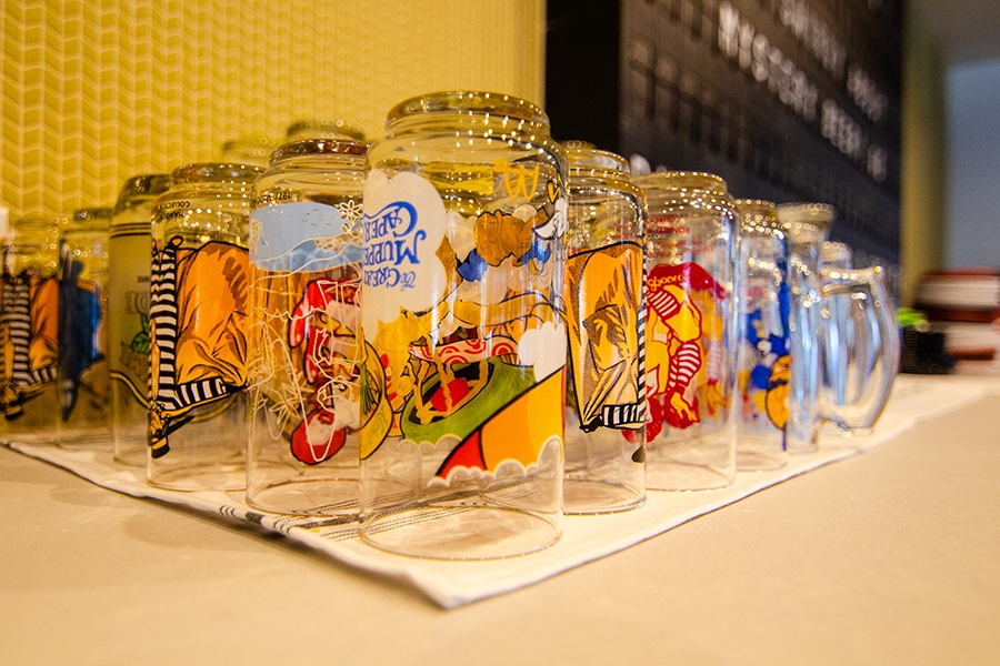 A selection of vintage McDonald's glasses with characters including Hamburgler.