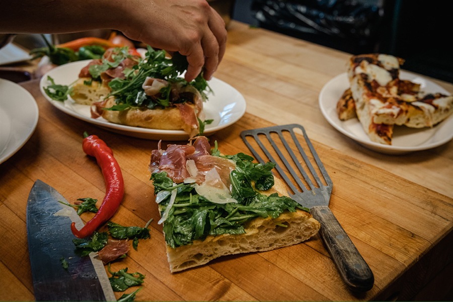 Slices of Roman al taglio style pizza.